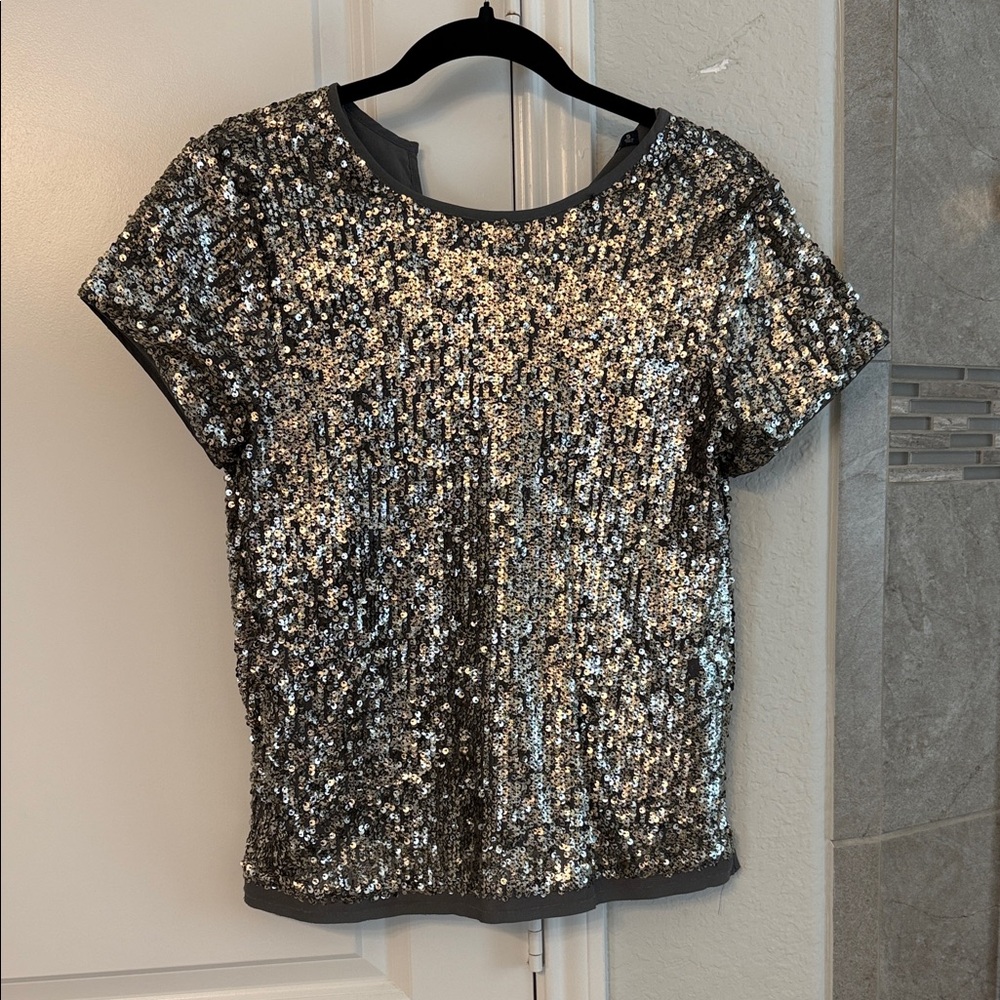 Abercrombie & Fitch Silver Sequin Short Sleeve Top